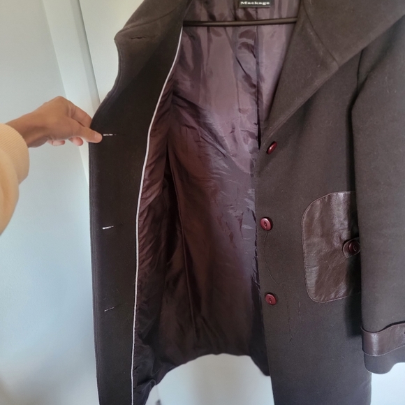 Mackage brown wool and leather coat - Picture 6 of 9
